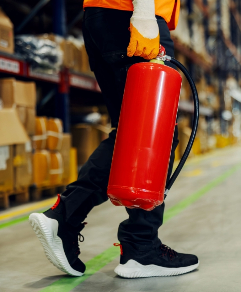 Osobą z gaśnicą w ręce